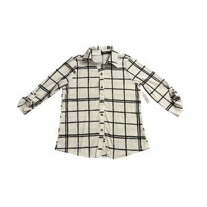 CURE Windowpane Ribbed Button Down Shirt Womens S White Black NEW